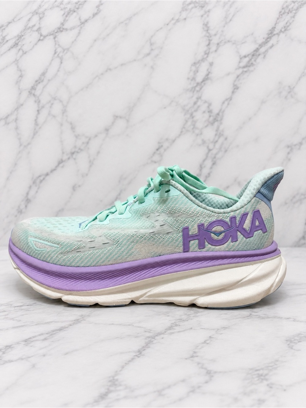 HOKA One One Clifton 9 Running Shoes Mint Green Lilac Women’s Size 8.5